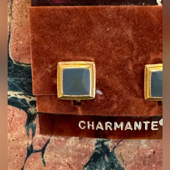 Vintage Charmante Gold and Green Square Clip On Earrings - Picture 3 of 7